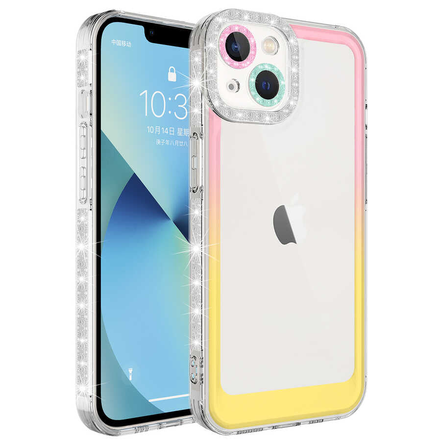 Apple iPhone 13 Uyumlu Kılıf Simli ve Renk Geçiş Tasarımlı Lens Korumalı Zore Park Kapak