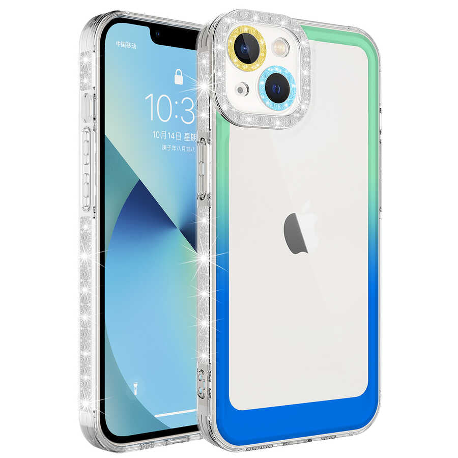 Apple iPhone 13 Uyumlu Kılıf Simli ve Renk Geçiş Tasarımlı Lens Korumalı Zore Park Kapak