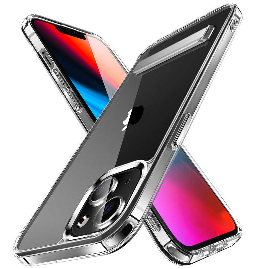 Apple iPhone 13 Uyumlu Kılıf Standlı Şeffaf Silikon Zore L-Stand Kapak