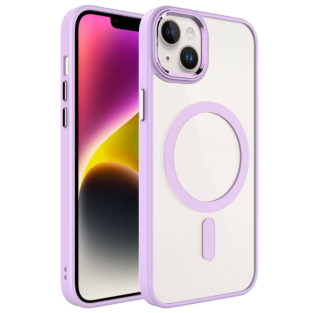Apple iPhone 13 Uyumlu Kılıf Wireless Şarj Özellikli Zore Krom M-safe Silikon Kapak