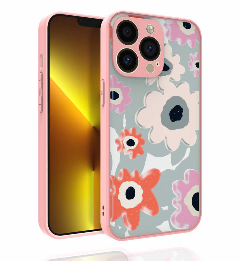 Apple iPhone 13 Pro Uyumlu Kılıf Desenli Kamera Korumalı Parlak Zore Nora Kapak