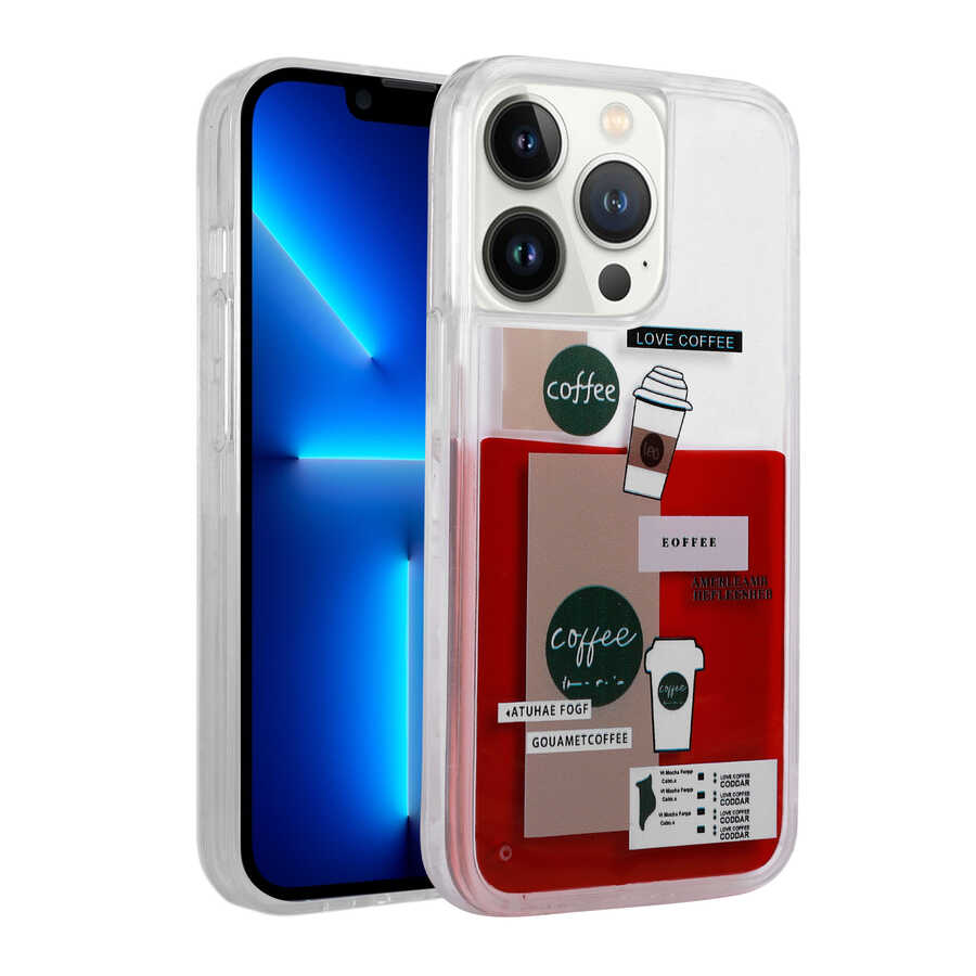 Apple iPhone 13 Pro Uyumlu Kılıf Desenli Sıvılı Zore Drink Silikon Kapak