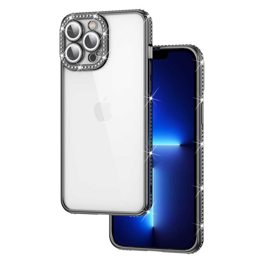 Apple iPhone 13 Pro Uyumlu Kılıf Kamera Korumalı Taşlı Zore Mina Kapak