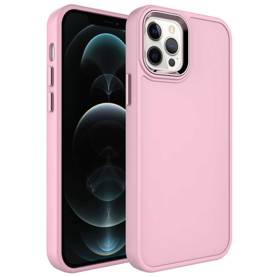 Apple iPhone 13 Pro Uyumlu Kılıf Metal Çerçeve ve Buton Tasarımlı Sert Zore Botox Kapak