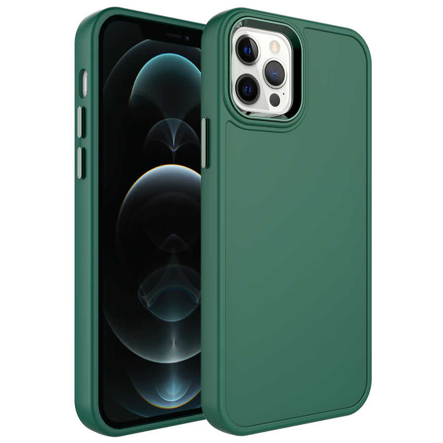 Apple iPhone 13 Pro Uyumlu Kılıf Metal Çerçeve ve Buton Tasarımlı Sert Zore Botox Kapak