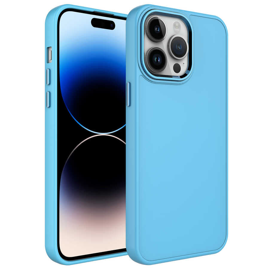 Apple iPhone 13 Pro Uyumlu Kılıf Metal Çerçeve ve Buton Tasarımlı Silikon Zore Luna Kapak