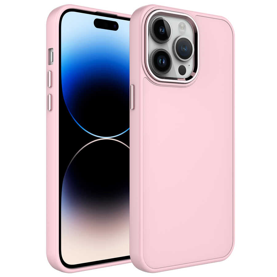 Apple iPhone 13 Pro Uyumlu Kılıf Metal Çerçeve ve Buton Tasarımlı Silikon Zore Luna Kapak
