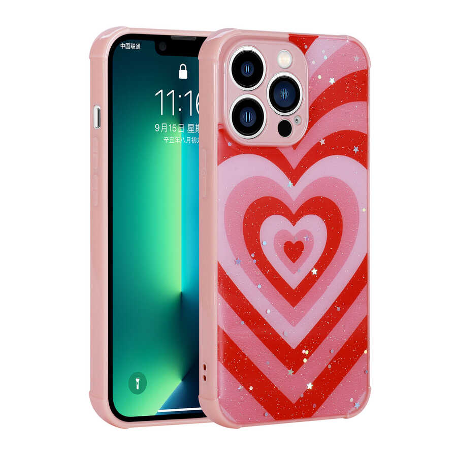 Apple iPhone 13 Pro Uyumlu Kılıf Simli Desenli Kamera Korumalı Parlak Zore Popy Kapak