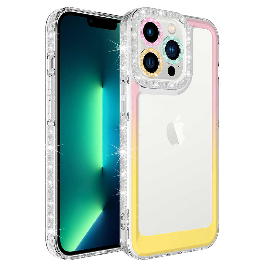 Apple iPhone 13 Pro Uyumlu Kılıf Simli ve Renk Geçiş Tasarımlı Lens Korumalı Zore Park Kapak