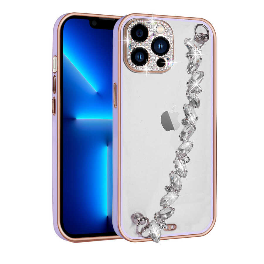 Apple iPhone 13 Pro Uyumlu Kılıf Taş Süslemeli Kamera Korumalı El Tutamaçlı Zore Blazer Kapak