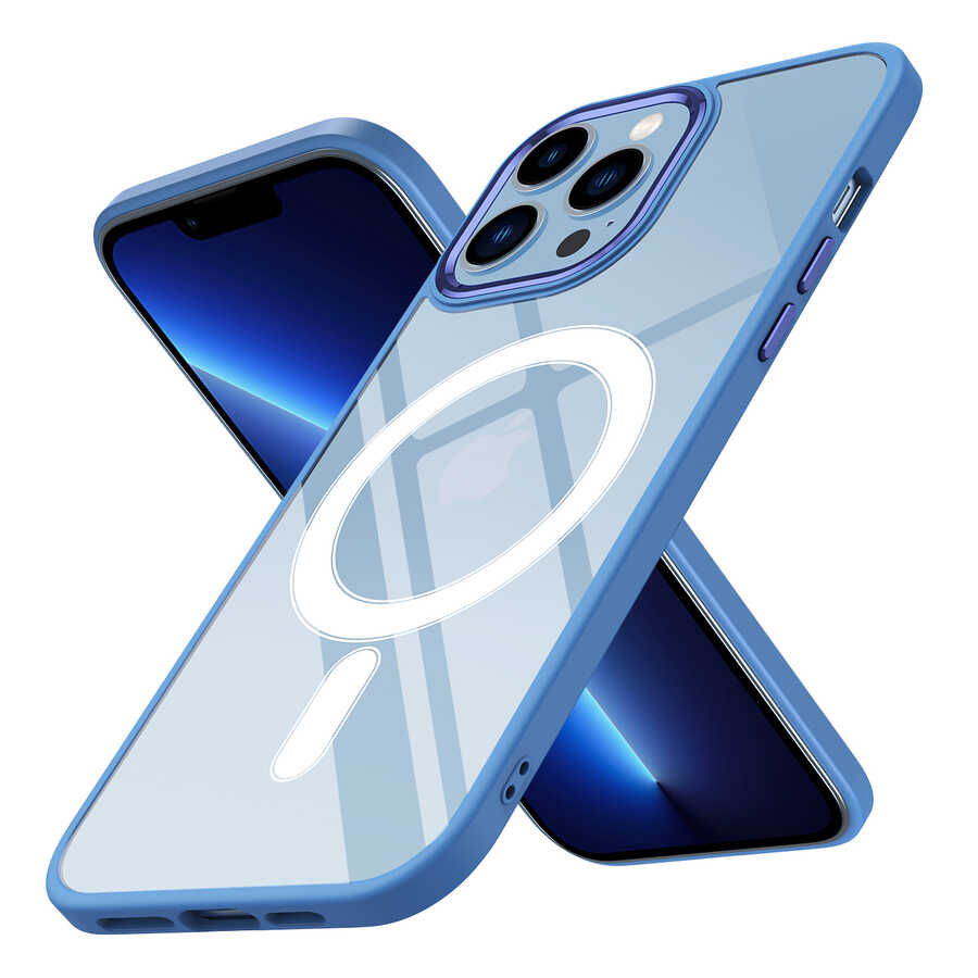 Apple iPhone 13 Pro Uyumlu Kılıf Wireless Şarj Özellikli Zore Krom M-safe Silikon Kapak