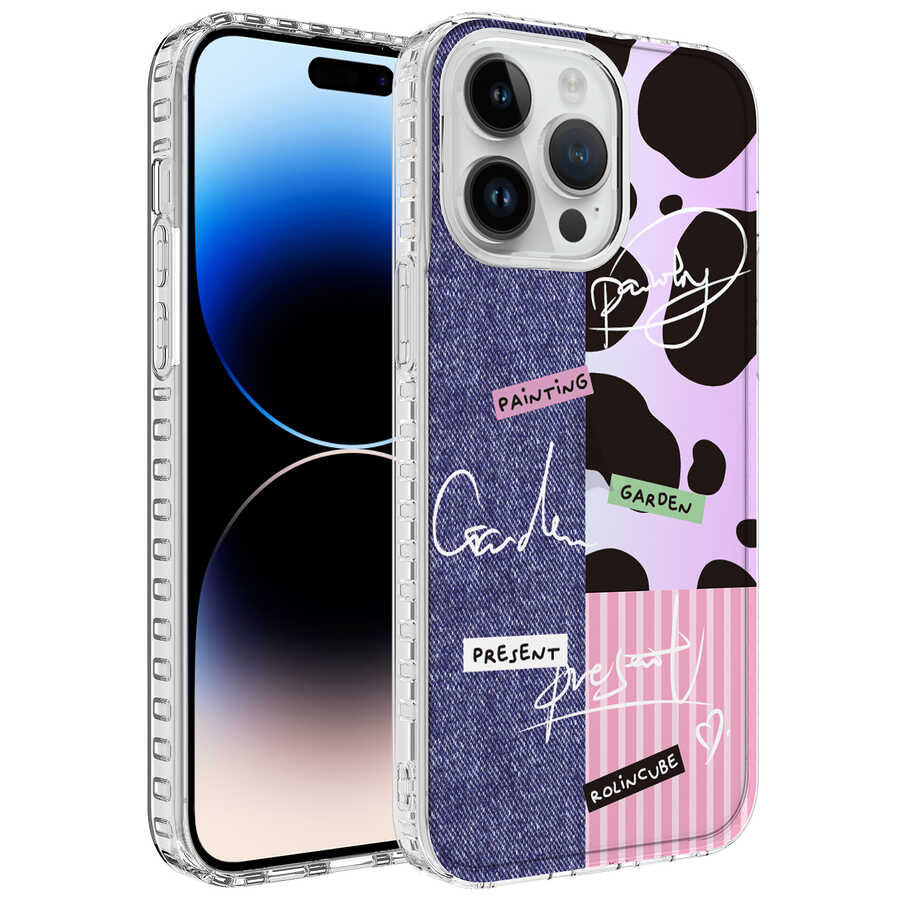 Apple iPhone 13 Pro Max Uyumlu Kılıf Airbag Kenarlı Renkli Desenli Silikon Zore Elegans Kapak