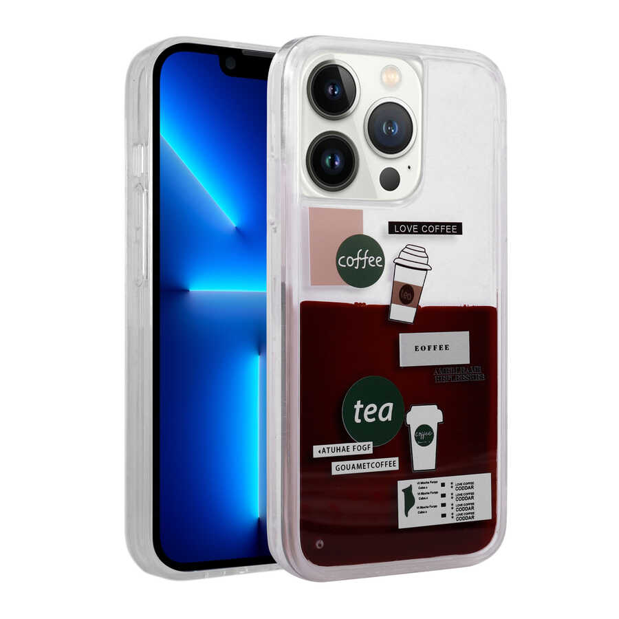 Apple iPhone 13 Pro Max Uyumlu Kılıf Desenli Sıvılı Zore Drink Silikon Kapak