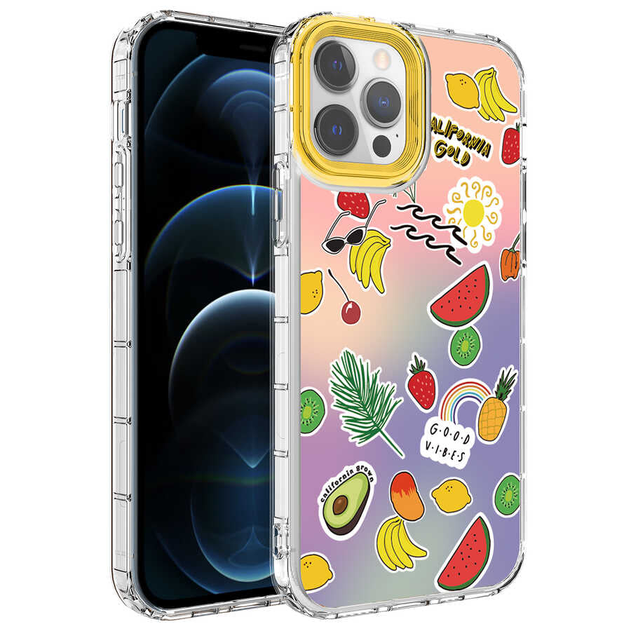 Apple iPhone 13 Pro Max Uyumlu Kılıf Kamera Korumalı Renkli Desenli Sert Silikon Zore Korn Kapak