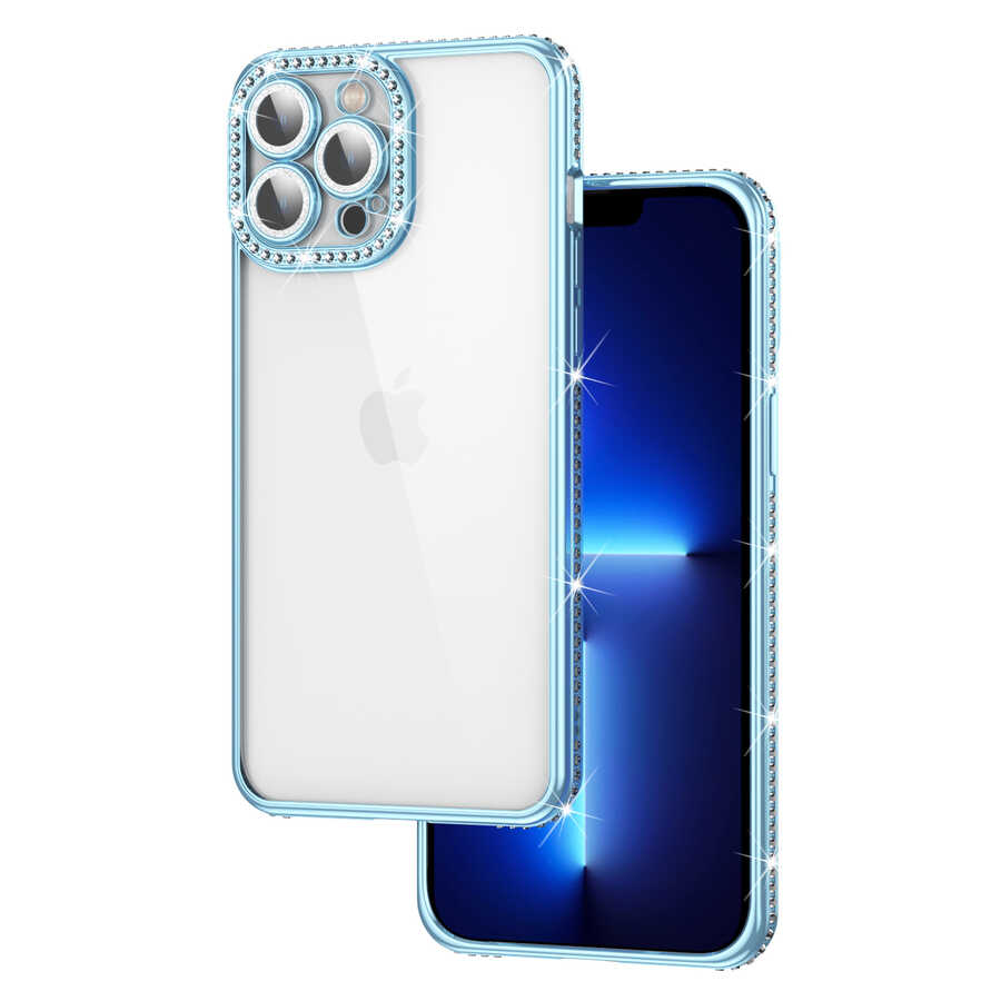 Apple iPhone 13 Pro Max Uyumlu Kılıf Kamera Korumalı Taşlı Zore Mina Kapak