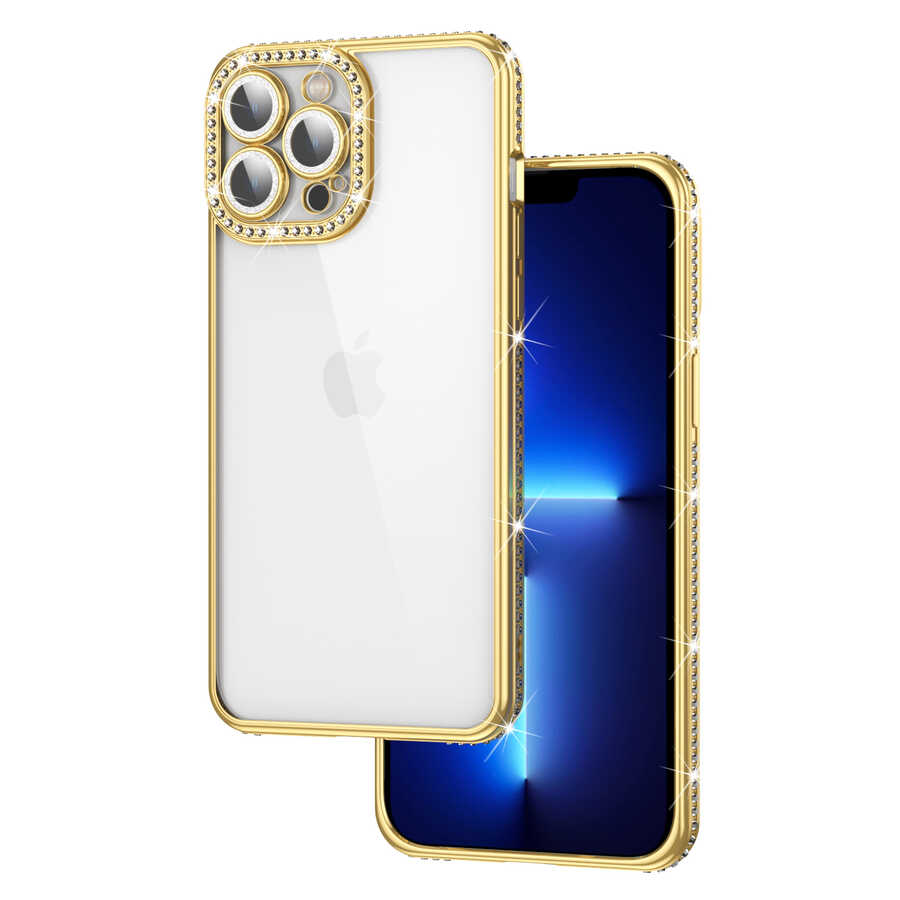 Apple iPhone 13 Pro Max Uyumlu Kılıf Kamera Korumalı Taşlı Zore Mina Kapak
