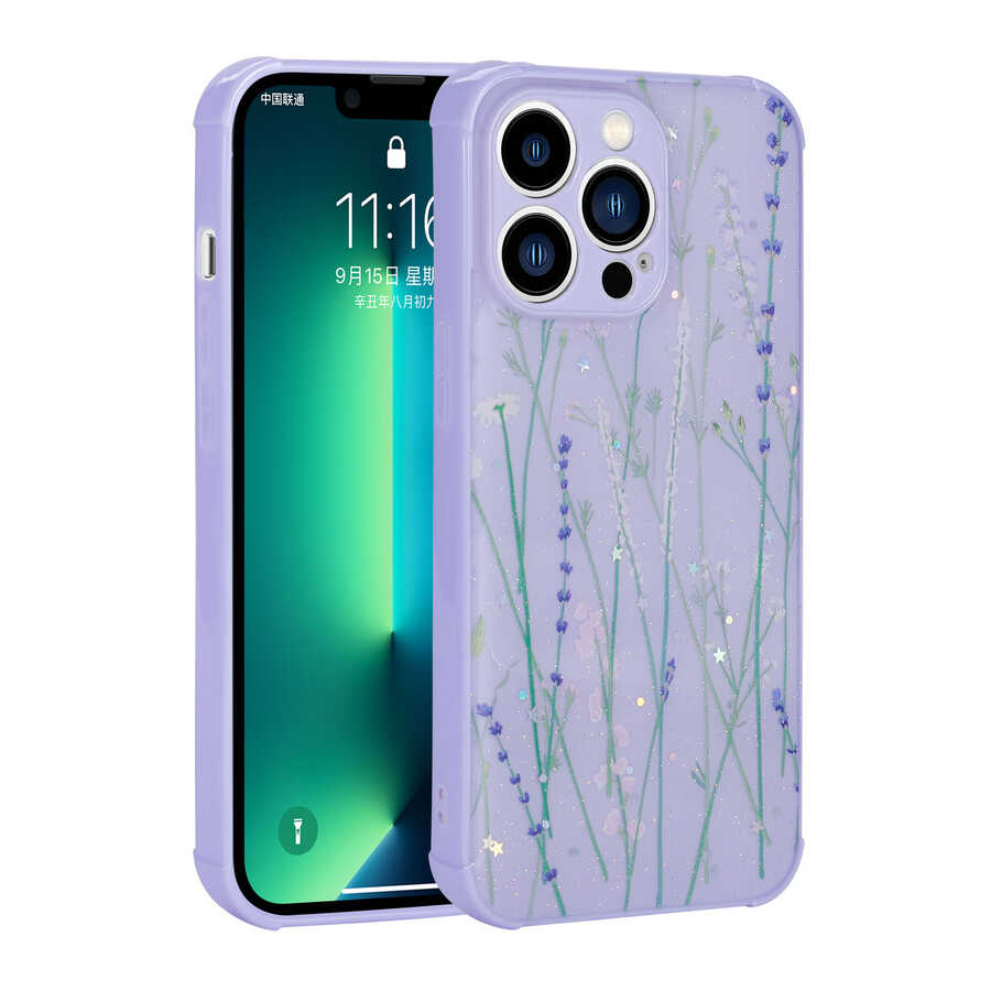 Apple iPhone 13 Pro Max Uyumlu Kılıf Simli Desenli Kamera Korumalı Parlak Zore Popy Kapak