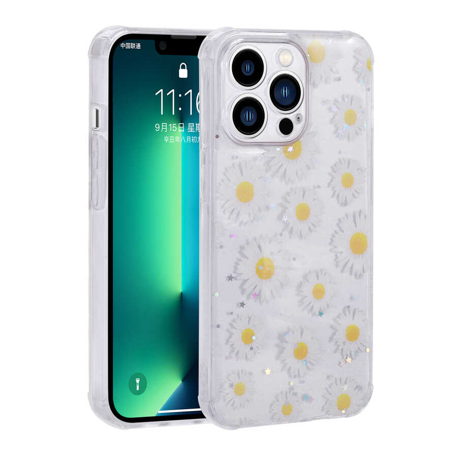 Apple iPhone 13 Pro Max Uyumlu Kılıf Simli Desenli Kamera Korumalı Parlak Zore Popy Kapak