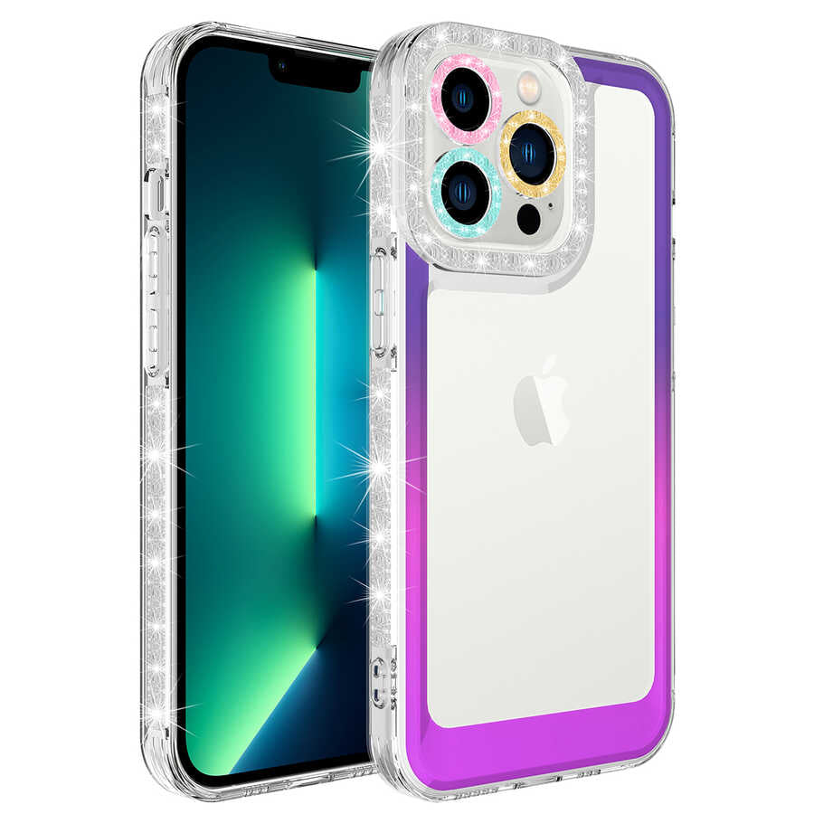 Apple iPhone 13 Pro Max Uyumlu Kılıf Simli ve Renk Geçiş Tasarımlı Lens Korumalı Zore Park Kapak