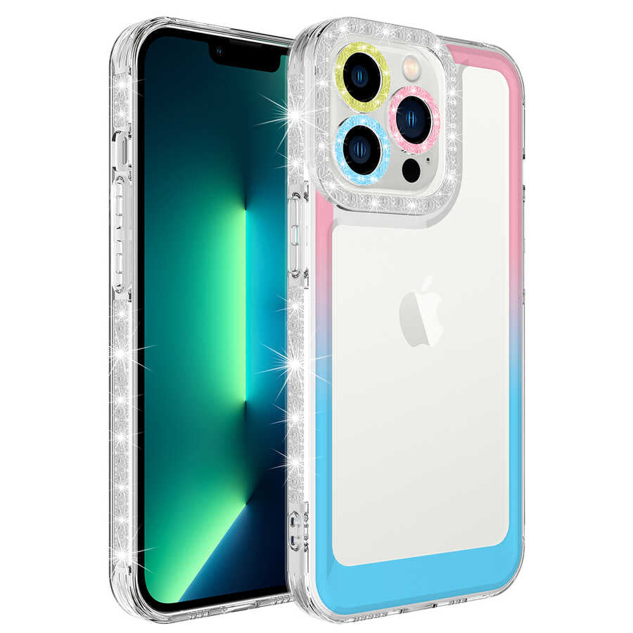 Apple iPhone 13 Pro Max Uyumlu Kılıf Simli ve Renk Geçiş Tasarımlı Lens Korumalı Zore Park Kapak