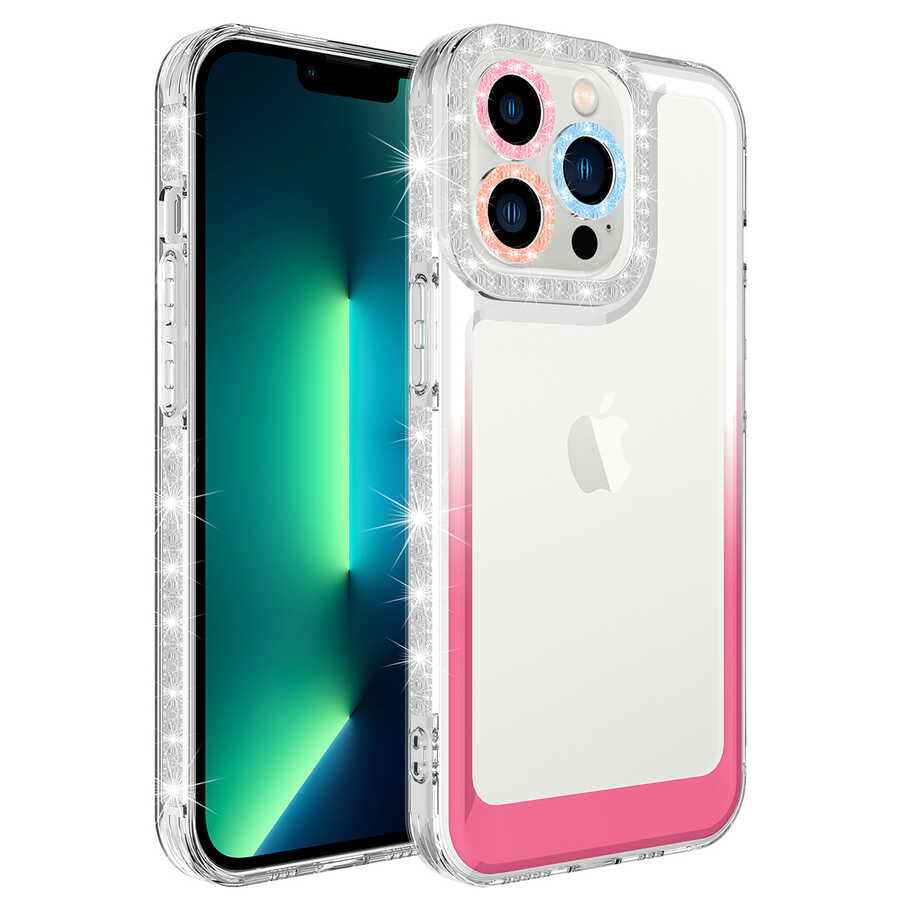 Apple iPhone 13 Pro Max Uyumlu Kılıf Simli ve Renk Geçiş Tasarımlı Lens Korumalı Zore Park Kapak