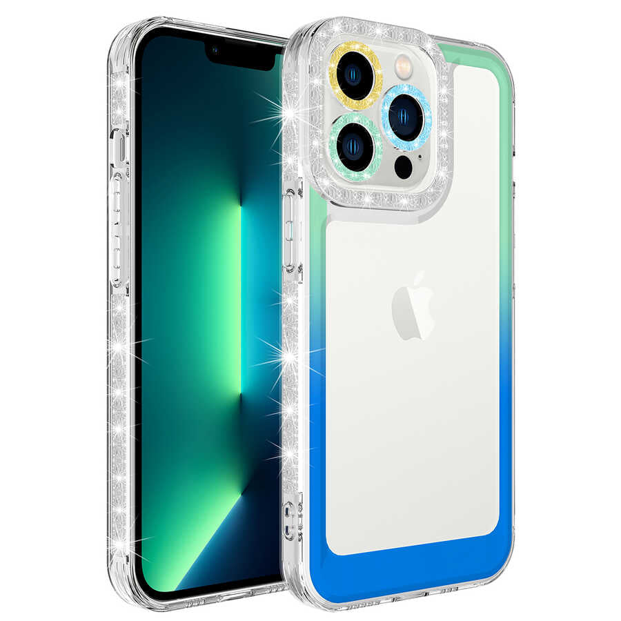 Apple iPhone 13 Pro Max Uyumlu Kılıf Simli ve Renk Geçiş Tasarımlı Lens Korumalı Zore Park Kapak