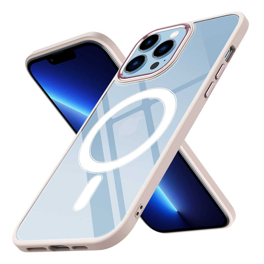 Apple iPhone 13 Pro Max Uyumlu Kılıf Wireless Şarj Özellikli Zore Krom M-safe Silikon Kapak