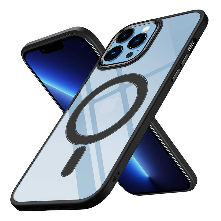 Apple iPhone 13 Pro Max Uyumlu Kılıf Wireless Şarj Özellikli Zore Krom M-safe Silikon Kapak