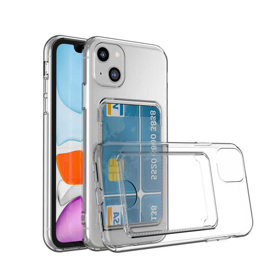 Apple iPhone 14 Uyumlu Kılıf Kartlıklı Şeffaf Zore Setra Clear Silikon Kapak