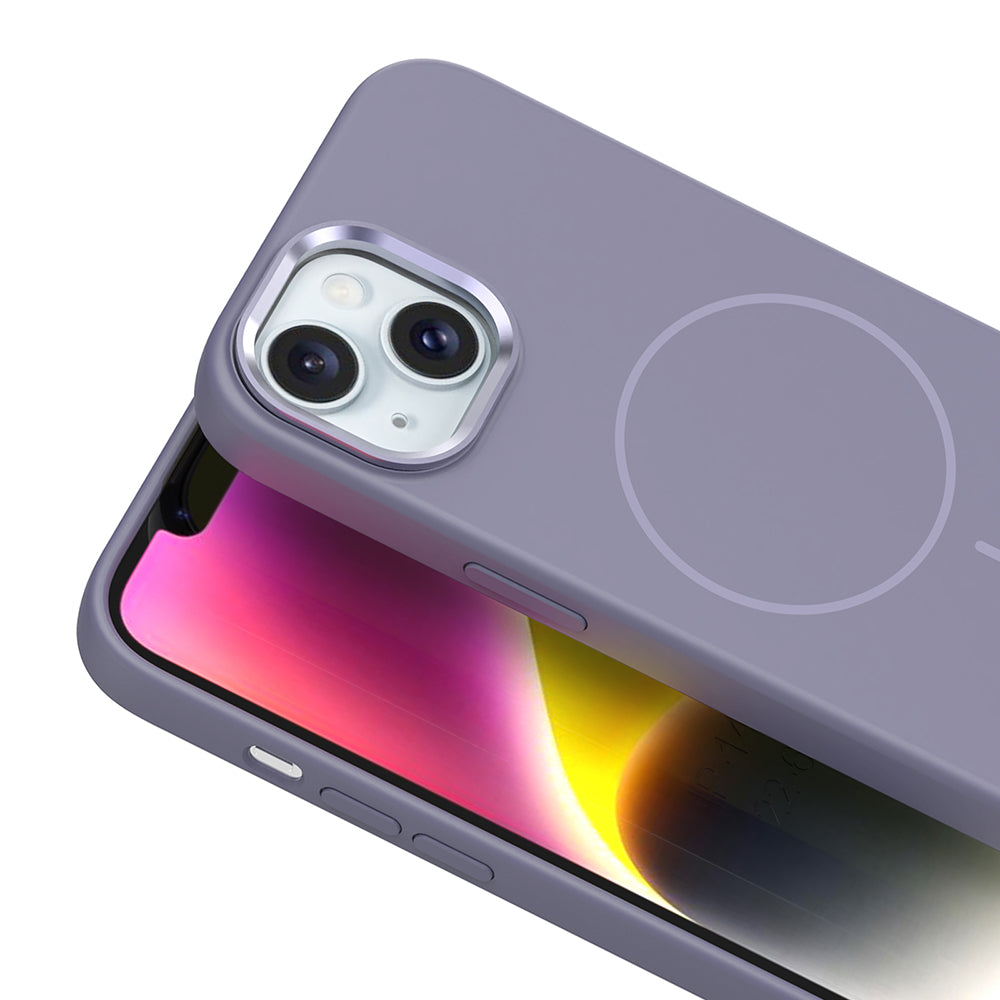 Apple iPhone 14 Uyumlu Kılıf M-Safe Şarj Özellikli Metal Kamera Çerçeveli Zore Edi Silikon Kapak