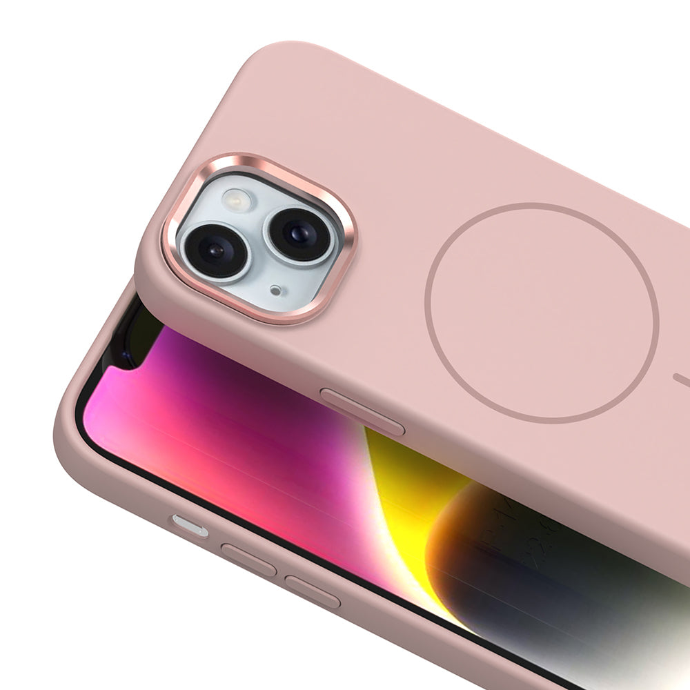 Apple iPhone 14 Uyumlu Kılıf M-Safe Şarj Özellikli Metal Kamera Çerçeveli Zore Edi Silikon Kapak