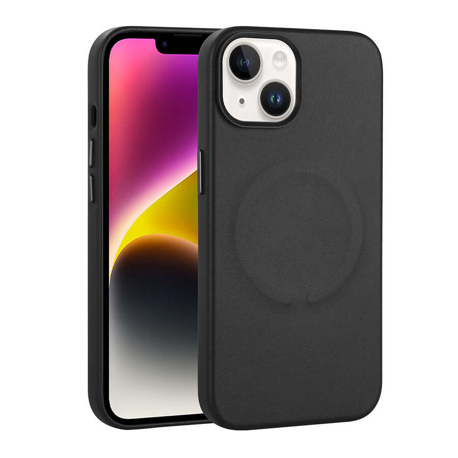 Apple iPhone 14 Uyumlu Kılıf PU Deri M-safe Wireless Şarj Özellikli Zore Derix Kapak