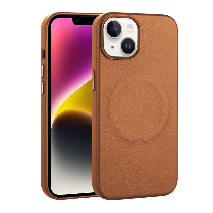 Apple iPhone 14 Uyumlu Kılıf PU Deri M-safe Wireless Şarj Özellikli Zore Derix Kapak