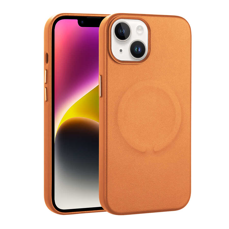 Apple iPhone 14 Uyumlu Kılıf PU Deri M-safe Wireless Şarj Özellikli Zore Derix Kapak