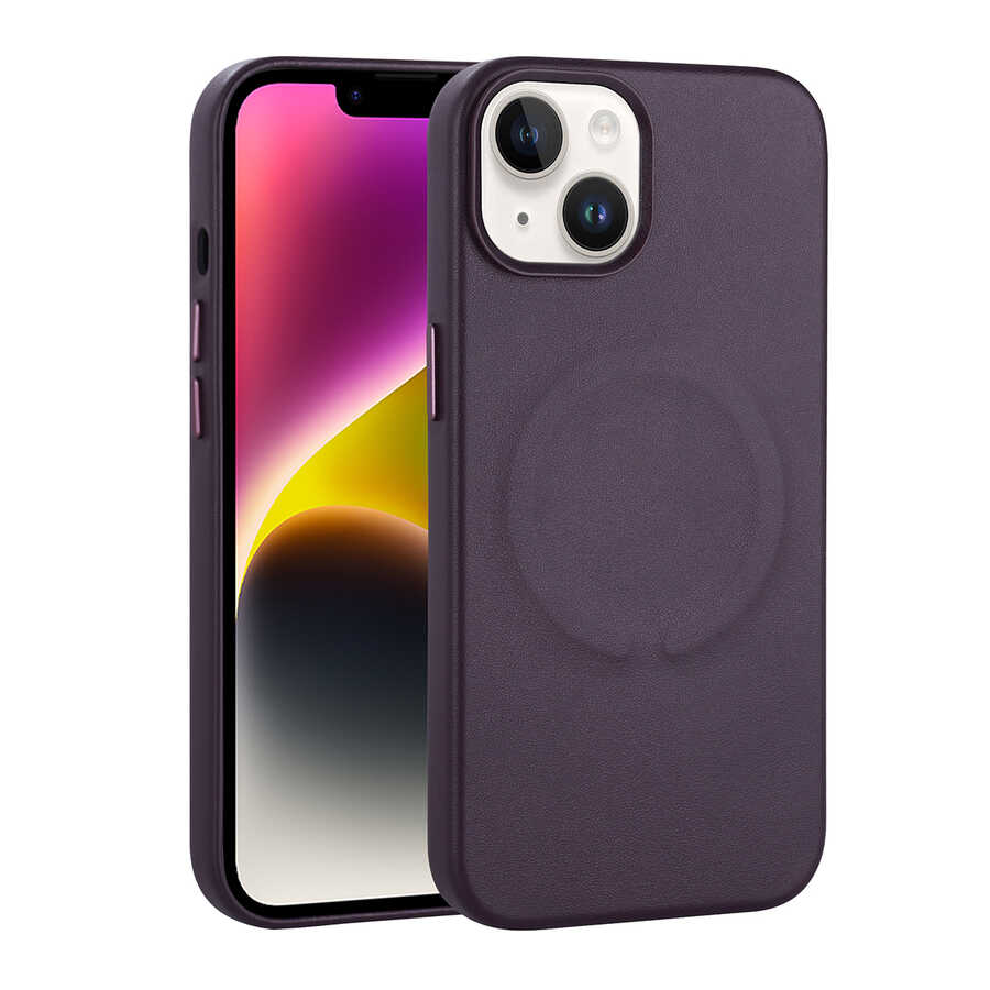 Apple iPhone 14 Uyumlu Kılıf PU Deri M-safe Wireless Şarj Özellikli Zore Derix Kapak