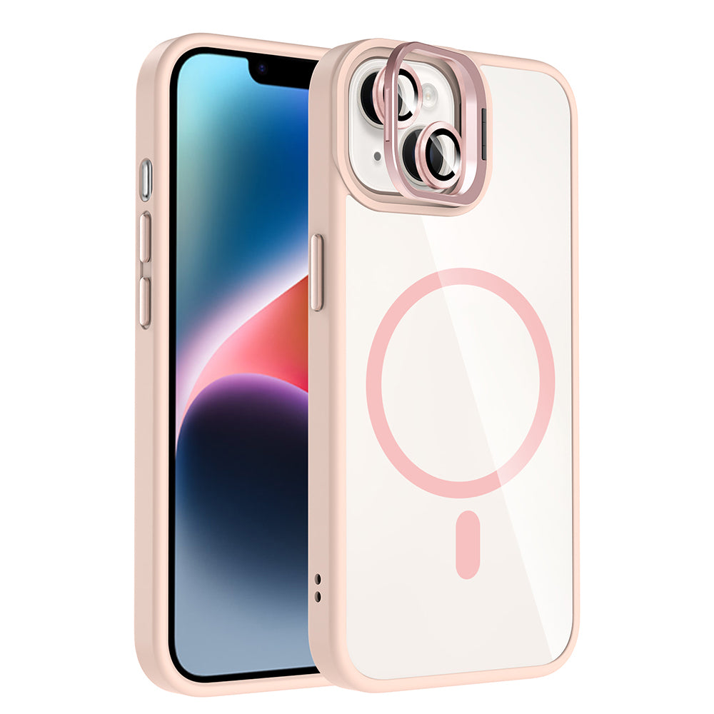 Apple iPhone 14 Uyumlu Kılıf Standlı ve Kamera Lens Hediyeli M-Safe Şarj Özellikli Zore Etro Kapak