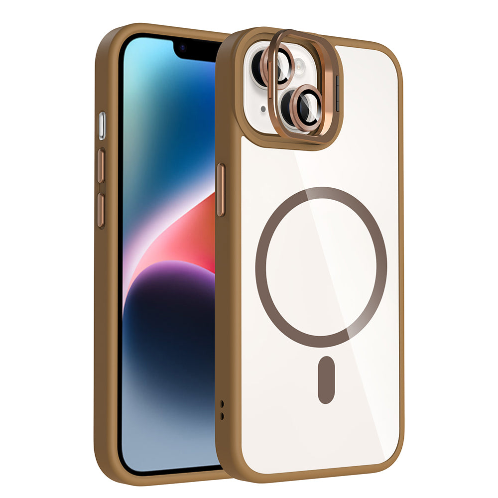 Apple iPhone 14 Uyumlu Kılıf Standlı ve Kamera Lens Hediyeli M-Safe Şarj Özellikli Zore Etro Kapak