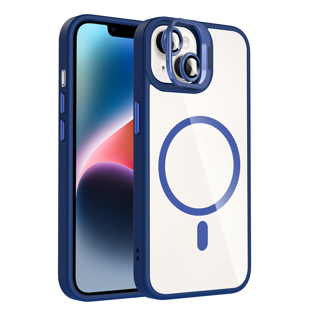 Apple iPhone 14 Uyumlu Kılıf Standlı ve Kamera Lens Hediyeli M-Safe Şarj Özellikli Zore Etro Kapak