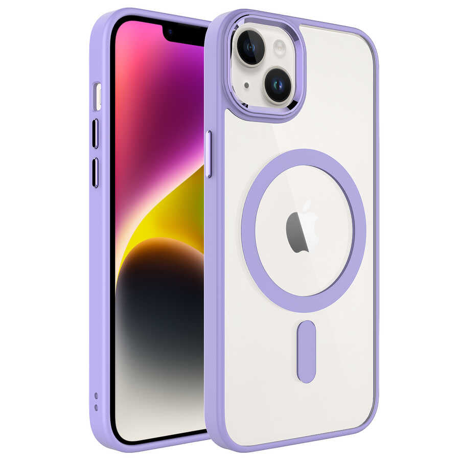 Apple iPhone 14 Uyumlu Kılıf Wireless Şarj Özellikli Zore Krom M-safe Silikon Kapak
