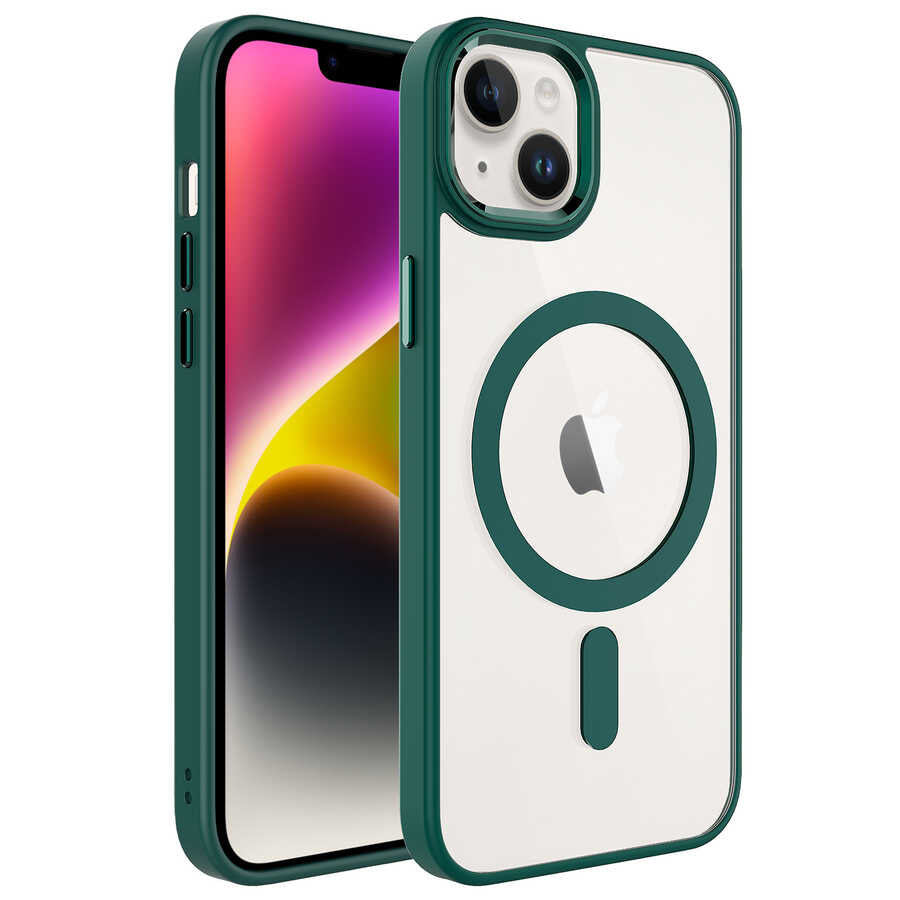 Apple iPhone 14 Uyumlu Kılıf Wireless Şarj Özellikli Zore Krom M-safe Silikon Kapak