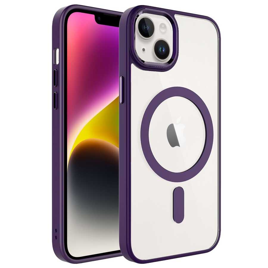 Apple iPhone 14 Uyumlu Kılıf Wireless Şarj Özellikli Zore Krom M-safe Silikon Kapak