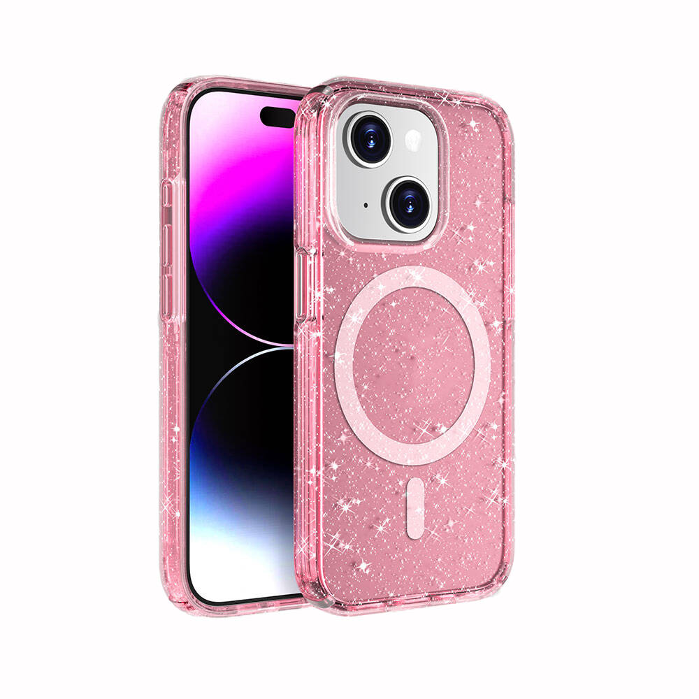 Apple iPhone 14 Plus Uyumlu Kılıf M-safe Şarj Özellikli Parlayan Simli Saydam Renkli Zore Allstar Kapak