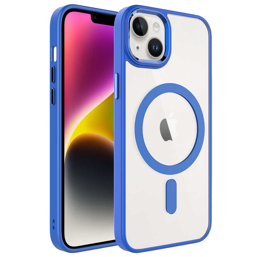 Apple iPhone 14 Plus Uyumlu Kılıf Wireless Şarj Özellikli Zore Krom M-safe Silikon Kapak