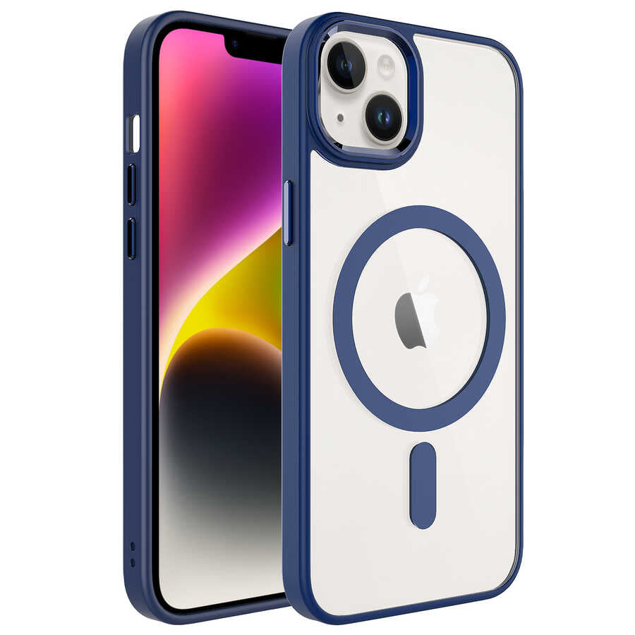 Apple iPhone 14 Plus Uyumlu Kılıf Wireless Şarj Özellikli Zore Krom M-safe Silikon Kapak