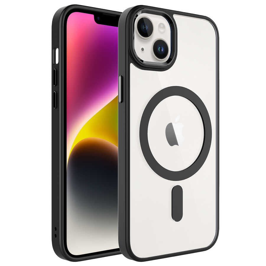 Apple iPhone 14 Plus Uyumlu Kılıf Wireless Şarj Özellikli Zore Krom M-safe Silikon Kapak