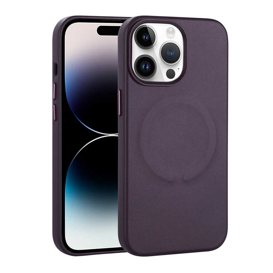 Apple iPhone 14 Pro Uyumlu Kılıf PU Deri M-safe Wireless Şarj Özellikli Zore Derix Kapak