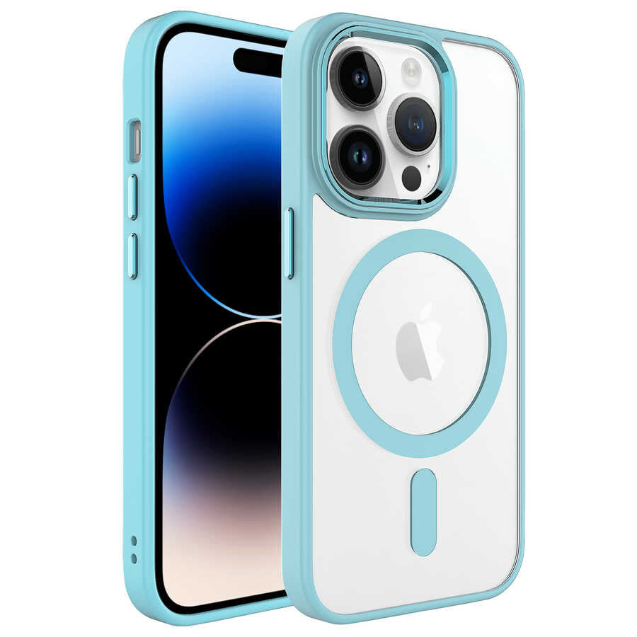 Apple iPhone 14 Pro Uyumlu Kılıf Wireless Şarj Özellikli Zore Krom M-safe Silikon Kapak