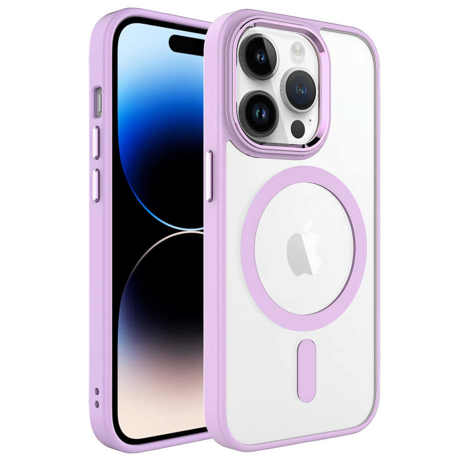 Apple iPhone 14 Pro Uyumlu Kılıf Wireless Şarj Özellikli Zore Krom M-safe Silikon Kapak