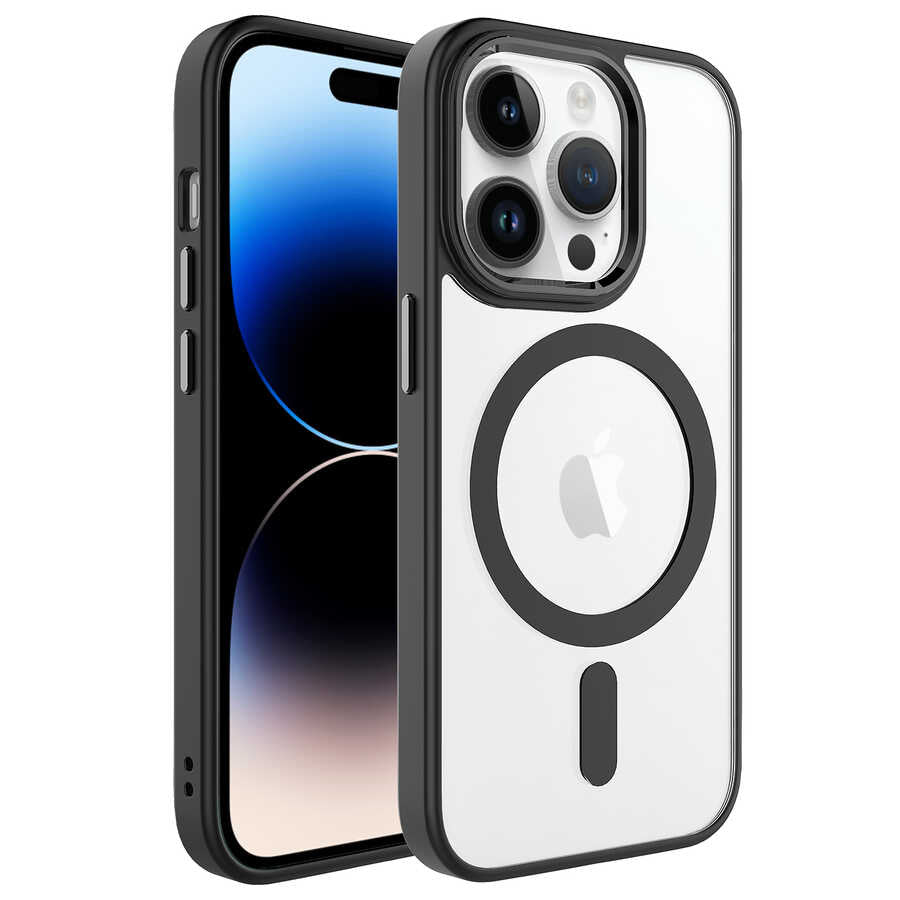Apple iPhone 14 Pro Uyumlu Kılıf Wireless Şarj Özellikli Zore Krom M-safe Silikon Kapak