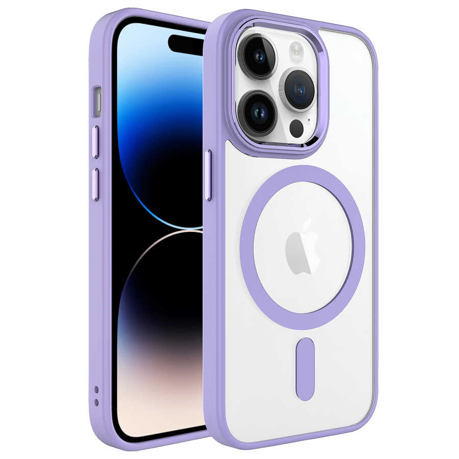 Apple iPhone 14 Pro Uyumlu Kılıf Wireless Şarj Özellikli Zore Krom M-safe Silikon Kapak